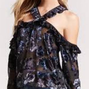 Sheer Velvet Open Shoulder Top NEW WOT